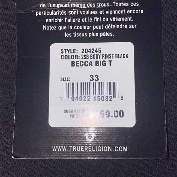 NWT True Religion BECCA Mid-Rise Bootcut Black Jeans Size 33W - Picture 5 of 9